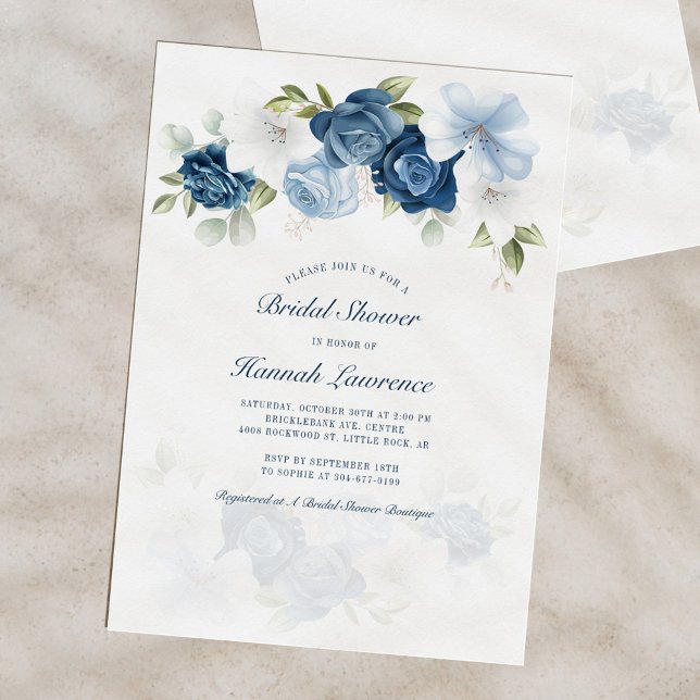 Invitación Moderna y elegante acuarela Floral Bridal Shower (Floral Dusty Blue Botanical Bloom Bridal Shower)