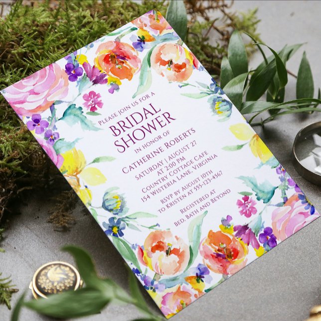 Invitación Moderna y elegante acuarela floral, ducha de novia (Subido por el creador)