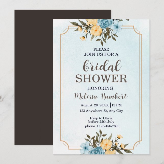 Invitación Moderna y elegante acuarela floral Ducha nupcial (Anverso / Reverso)