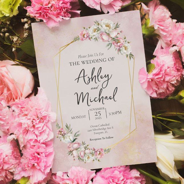Invitación Moderna y elegante acuarela Floral Peony Boda (Subido por el creador)