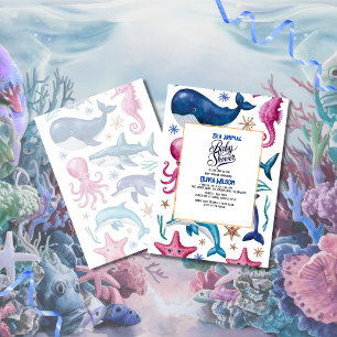 Invitación Moderna y elegante acuarela Mar baño de bebé 3