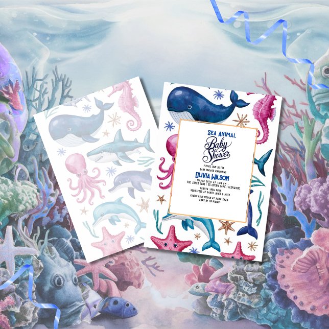 Invitación Moderna y elegante acuarela Mar baño de bebé 3 (Subido por el creador)