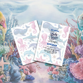 Invitación Moderna y elegante acuarela Marea con ducha para b