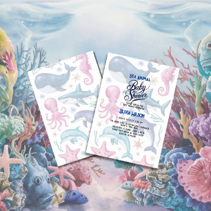 Invitación Moderna y elegante acuarela Marea con ducha para b