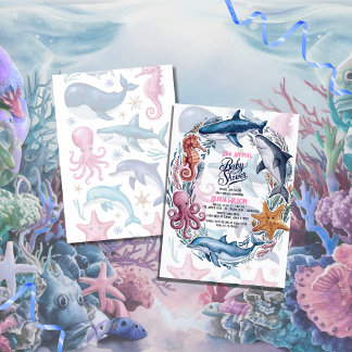 Invitación Moderna y elegante acuarela Marea ducha de bebé4