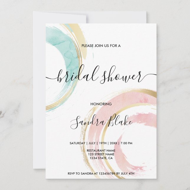Invitación Moderna y elegante acuarela Rubor Pink Gold Invita (Anverso)
