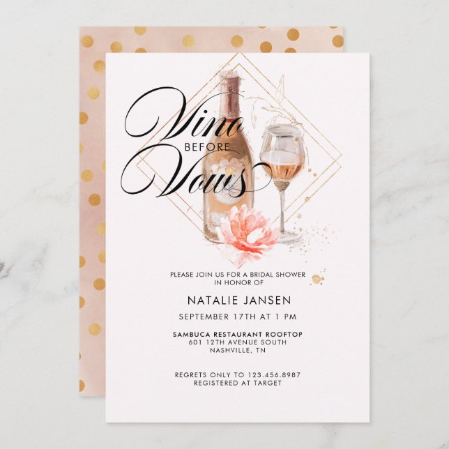 Invitación Moderna y elegante acuarela Wine Bridal Shower (Anverso / Reverso)