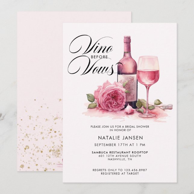 Invitación Moderna y elegante acuarela Wine Bridal Shower (Anverso / Reverso)