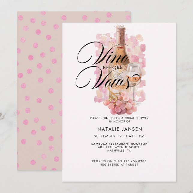 Invitación Moderna y elegante acuarela Wine Bridal Shower (Anverso / Reverso)
