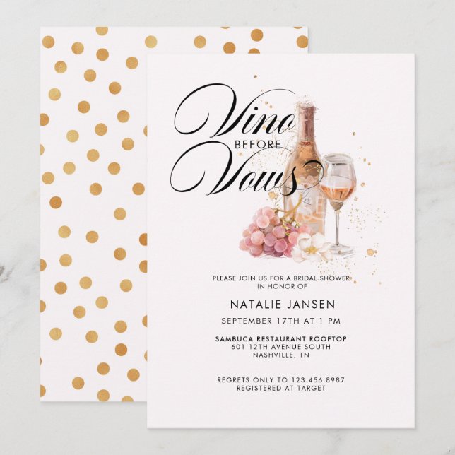 Invitación Moderna y elegante acuarela Wine Bridal Shower (Anverso / Reverso)