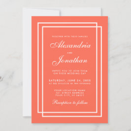 Invitación Moderna y elegante armazón de coral y blanco