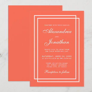 Invitación Moderna y elegante armazón de coral y blanco