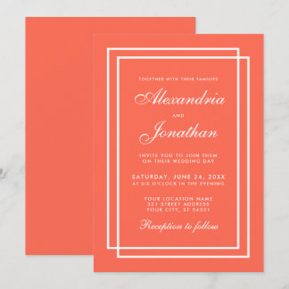 Invitación Moderna y elegante armazón de coral y blanco