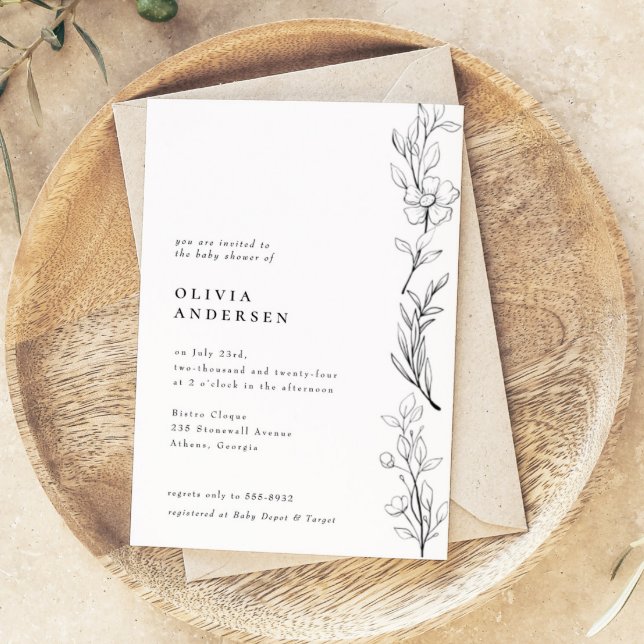 Invitación Moderna y elegante Baby Shower floral de flores si (Subido por el creador)