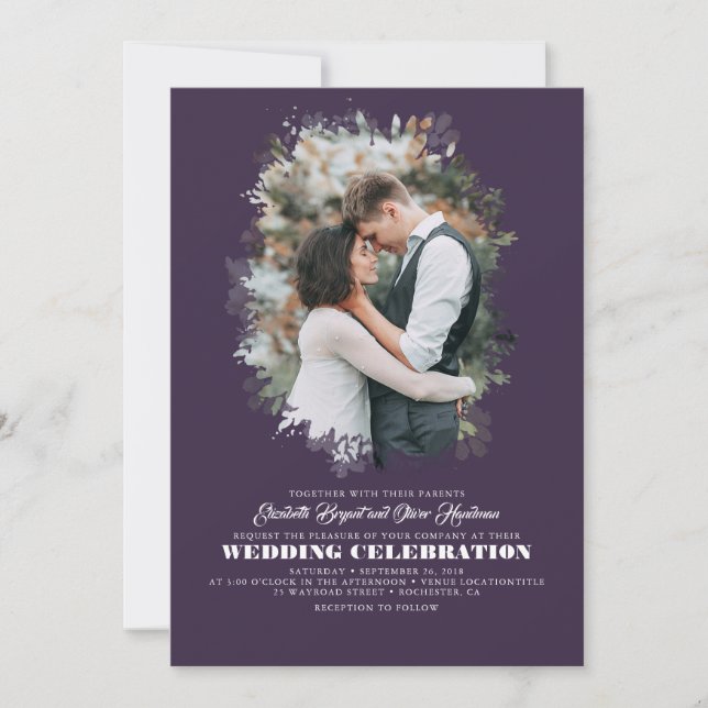 Invitación Moderna y elegante Boda de fotografía de vegetació (Anverso)
