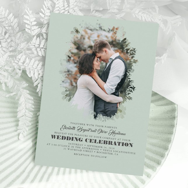 Invitación Moderna y elegante Boda de fotografía de vegetació (Subido por el creador)