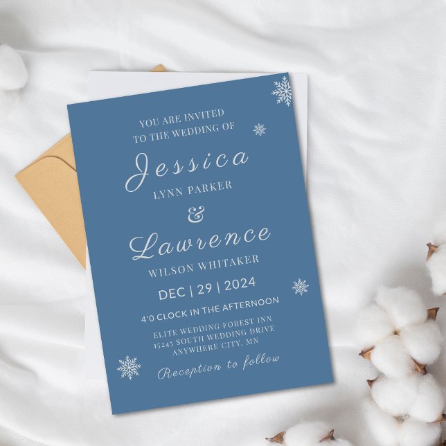 Invitación Moderna y elegante boda de invierno azul turquesa (Modern Elegant Snow Dusty Blue Silver Winter Wedding Invitations)