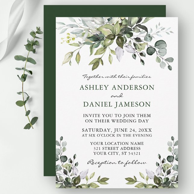 Invitación Moderna y elegante Boda de la vegetación acuática (Customize to change text color, style, add text & photos to back or change color of back of card.)