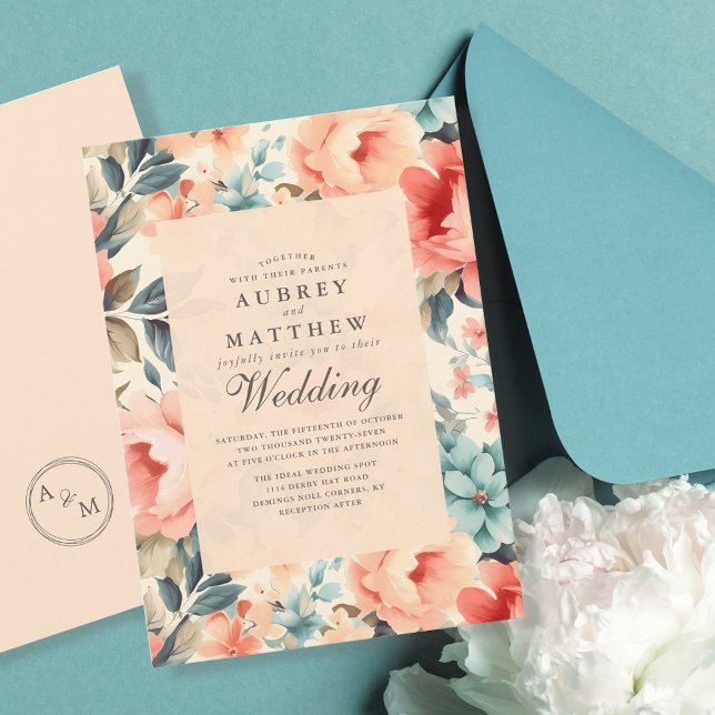 Invitación Moderna y elegante Boda floral Verde azulada (Subido por el creador)