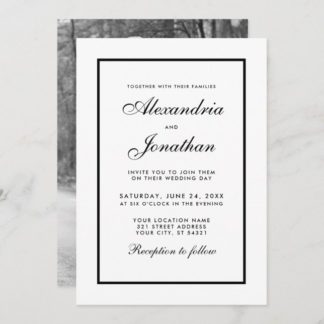 Invitación Moderna y elegante boda fotográfica invitan al neg (Anverso / Reverso)