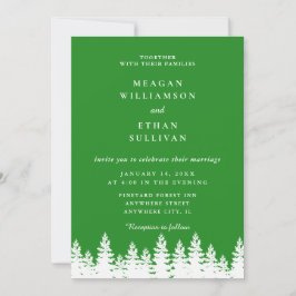 Invitación Moderna y elegante Boda Verde de Invierno Blanco F