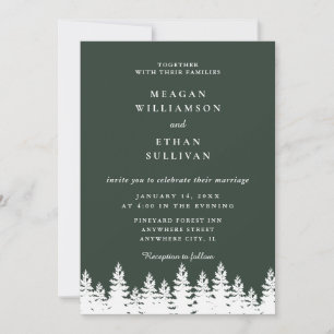 Invitación Moderna y elegante Boda Verde de Invierno Blanco F