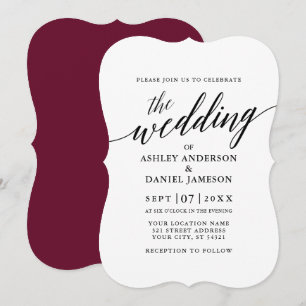 Invitación Moderna y elegante caligrafía Boda Borgoña
