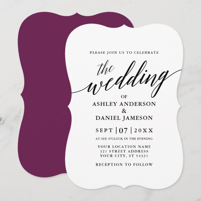 Invitación Moderna y elegante caligrafía Boda Cassis (Anverso / Reverso)