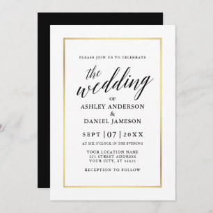 Invitación Moderna y elegante caligrafía Boda marco dorado
