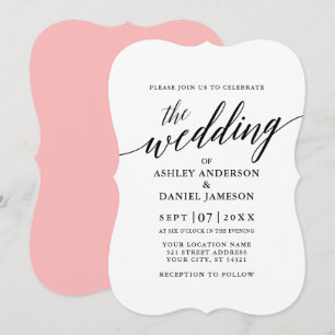 Invitación Moderna y elegante caligrafía Boda rosado de vuelt