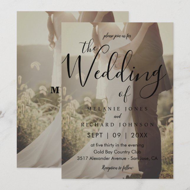 Invitación Moderna y elegante caligrafía Boda superpuesto de  (Anverso / Reverso)