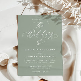 Invitación Moderna y elegante caligrafía Sage Green Boda