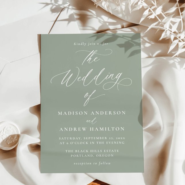 Invitación Moderna y elegante caligrafía Sage Green Boda (Subido por el creador)