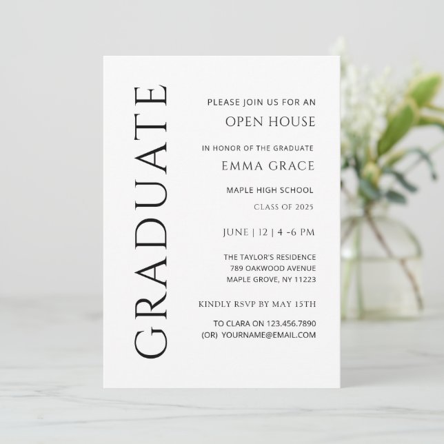 Invitación Moderna y elegante casa Minimalista de graduación (Anverso de pie)