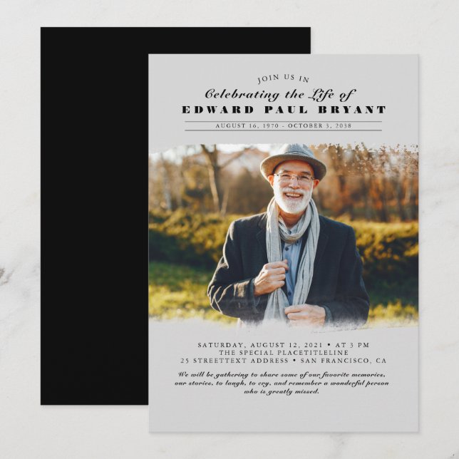 Invitación Moderna y elegante celebración de la foto del fune (Anverso / Reverso)