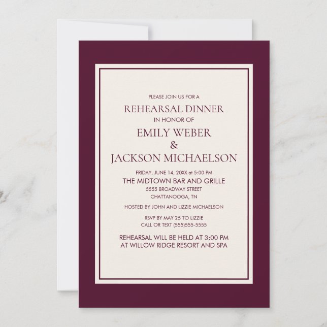 Invitación Moderna y elegante cena de crema borgoñona (Anverso)