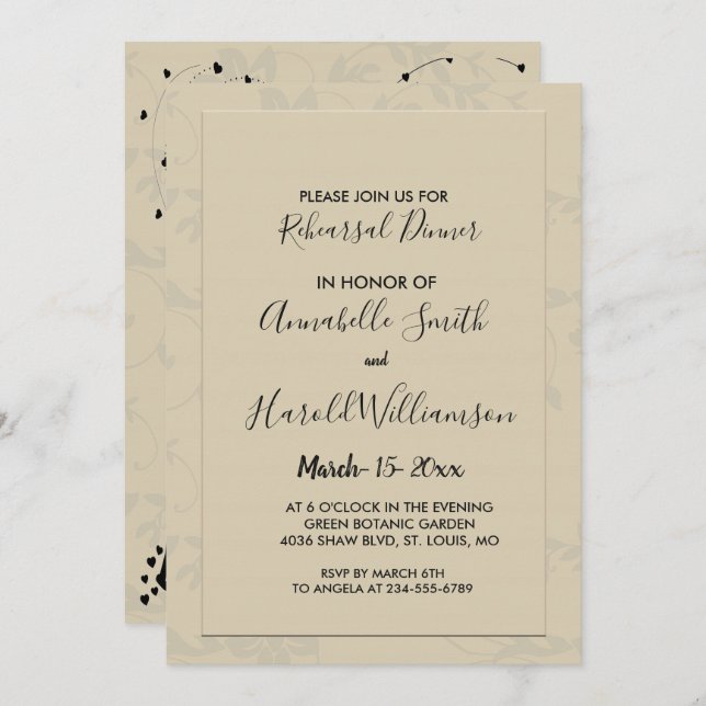 Invitación Moderna y elegante cena romántica (Anverso / Reverso)