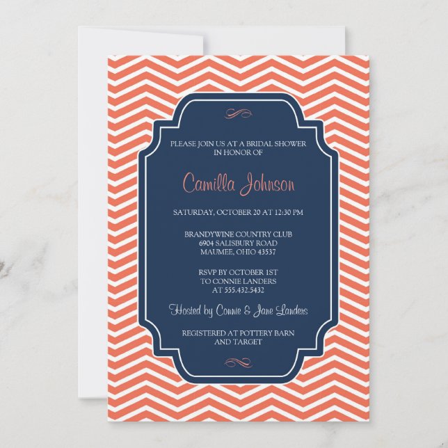 Invitación Moderna y elegante Chevron Bridal (Anverso)