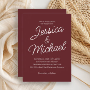 Invitación moderna y elegante con letra roja Caber