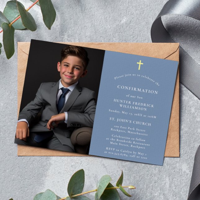 Invitación Moderna y elegante confirmación de foto azul minim (Subido por el creador)