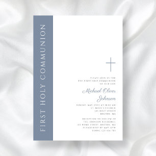 Invitación Moderna y elegante cruz azul turquesa primera comu