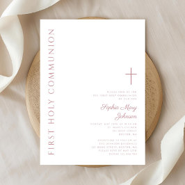 Invitación Moderna y elegante cruz rosa Chica primera comunió