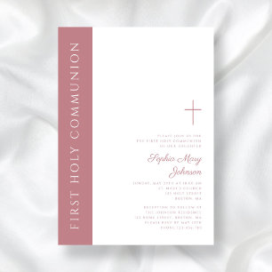 Invitación Moderna y elegante cruz rosa Chica primera comunió