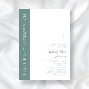 Invitación Moderna y elegante Cruz Verde Primera Comunión
