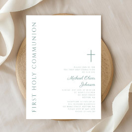 Invitación Moderna y elegante Cruz Verde Primera Santa Comuni