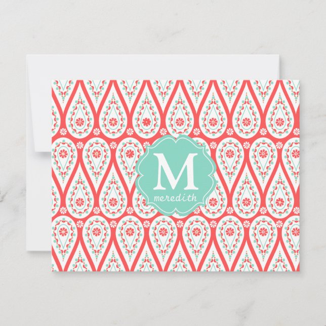 Invitación Moderna y elegante Damask Coral Paisley Personaliz (Anverso)