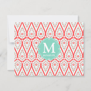 Invitación Moderna y elegante Damask Coral Paisley Personaliz