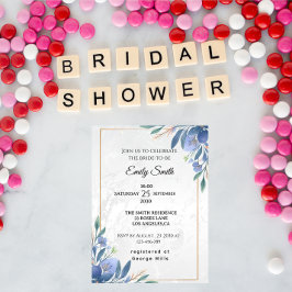 Invitación Moderna y elegante ducha de novia azul floral
