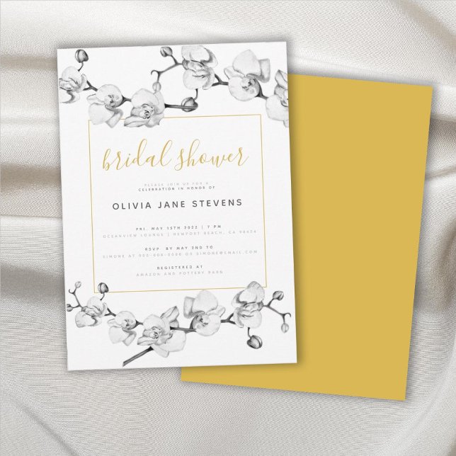 Invitación Moderna y elegante ducha de novia dorada y floral (Subido por el creador)