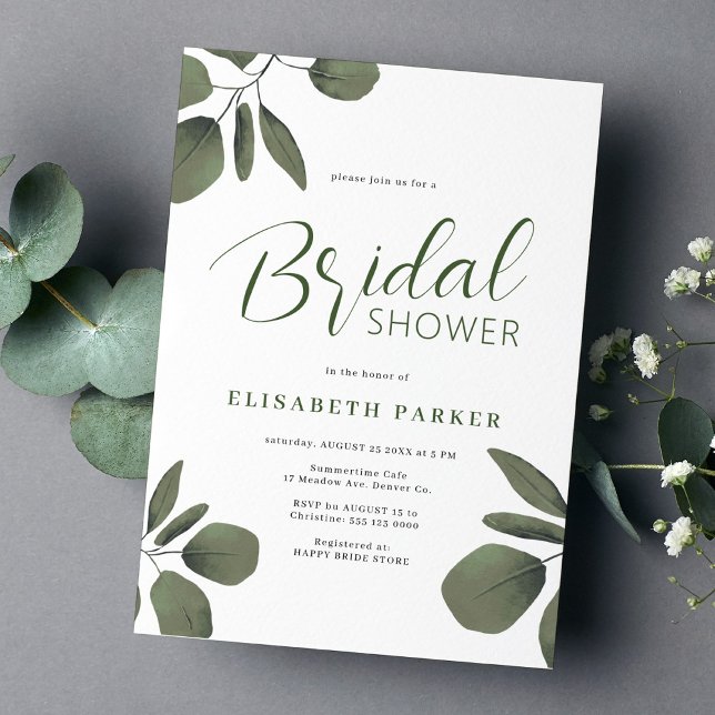 Invitación Moderna y elegante ducha de novia eucalipto (Subido por el creador)